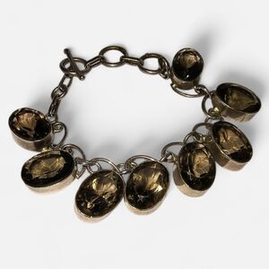 Smoky Quartz And Silver Tone Gemstone Toggle Bracelet